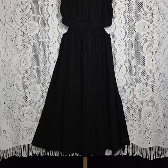 NWT Sage The Label Linen-Blend Cut-Out Midi Dress Black M - Picture 2 of 12